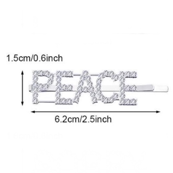 PEACE Rhinestone Bobby Pin Barrette Hair Clip - Picture 2 of 8